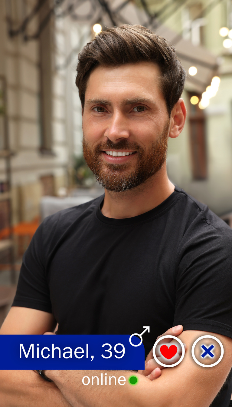 Dating Site Account of Handsome Man. Profile Photo, Information and Icons